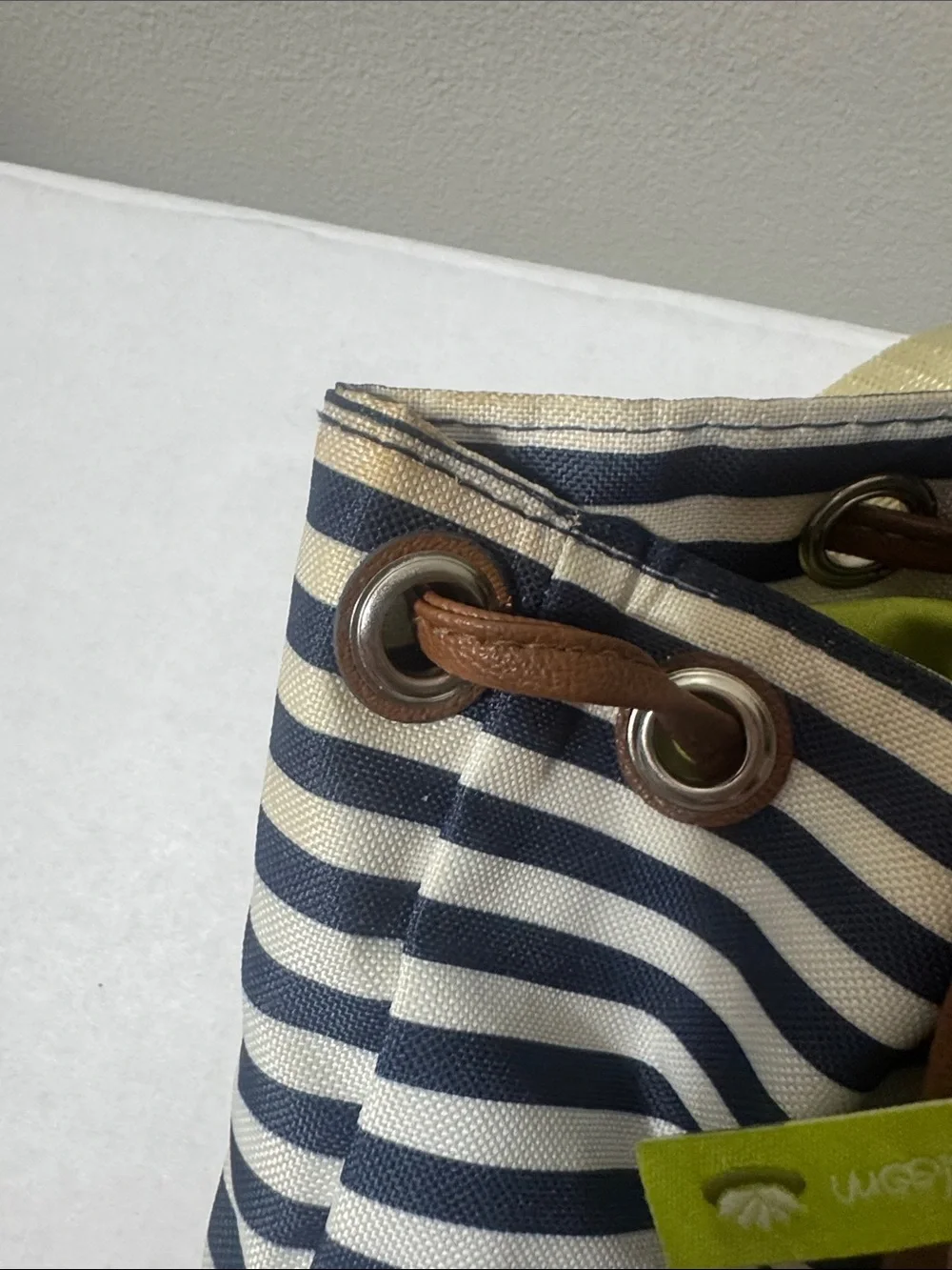 Lily Bloom Navy & White Striped Backpack with Brown Trim